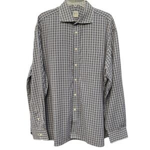 Ike Behar Men’s 17.5 36/37 Plaid Long Sleeve Cotton Shirt Burgundy Blue